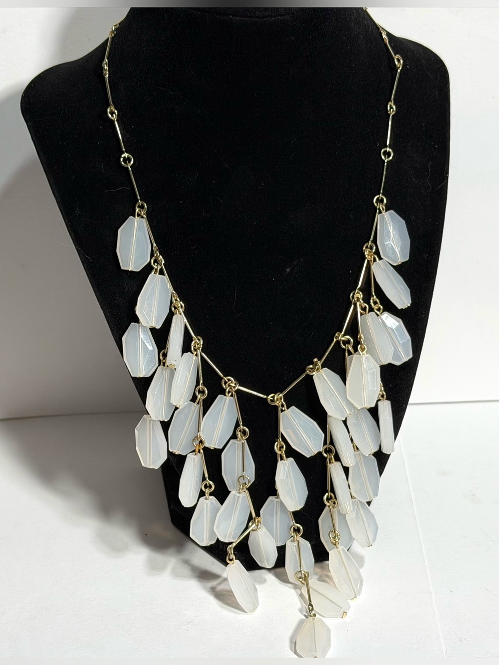 Frosty Pearlescent White Beaded Fairycore Layered Necklace Feminine Ethereal